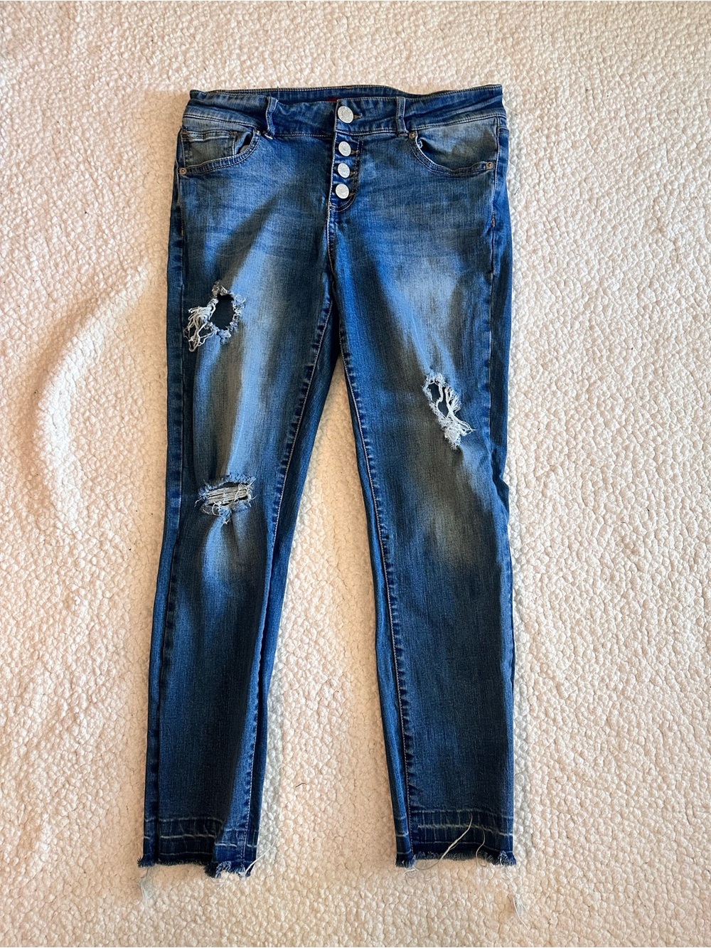 Guess Women’s Skinny Jeans - Dark Blue with Distressed Knees